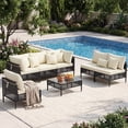 thumbnail image 2 of UDPATIO 7 Piece Wicker Patio Furniture Set, Outdoor Conversation Set， Sectional Sofa with Glass Coffee Table， Outdoor Sofa for Porch, Backyard, Black&Beige, 2 of 8
