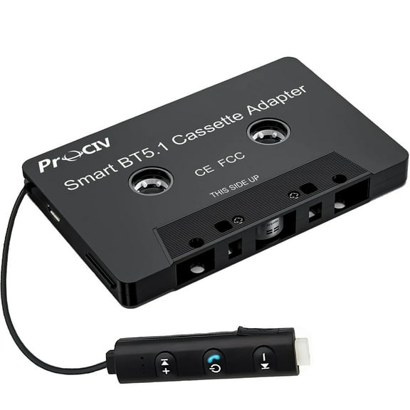 Prociv New Car Audio Bluetooth Wireless Cassette Receiver, Bluetooth 5.1 Car Audio Stereo Cassette Vehicle Tape Converter Cassette, Work While Charging Black