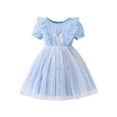 thumbnail image 2 of LYHaoo Toddler Girls' Lace Dress With Star Print Lightweight For Spring,Girls Basic Dresses Sizes 2-3 Years Blue, 2 of 7