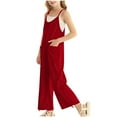 thumbnail image 4 of Meresysid Girls Casual Jumpsuits Spaghetti Strap Sleeveless Loose Romper Long Pants with Pockets Kids Clothes Red 11-12 Years, 4 of 8
