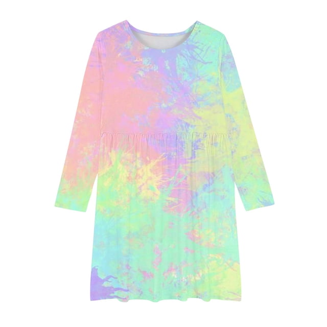 Robe d'Halloween pour Filles à Manches Longues Robe à Col Rond Robe Extensible à Manches Longues pour Filles Robe Trapèze Tournoyante Robe de Récital Scolaire Camouflage 9-10 Ans