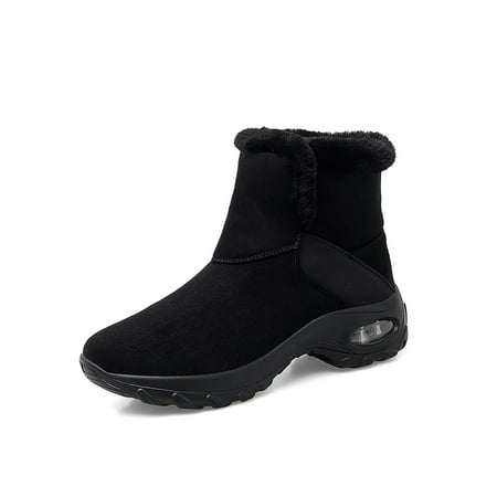 

Woobling Womens Breathable Warm Shoes Plush Lining Mid Calf Boot Cold Weather Casual Winter Booties Black 7.5