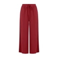 thumbnail image 6 of GUACER No Boundarie Women's Cotton Linen Wide Leg Pants Boho Crochet Lace Side Drawstring Pants with Pockets, 6 of 7