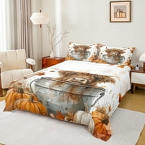 Manfei Kawaii Rustic Cow Full Size Sheets for Kid, Autumn Maple Bed Sheets, Happy Fall Harvest Sheet Sets, Breathable Home Decor, 4pcs