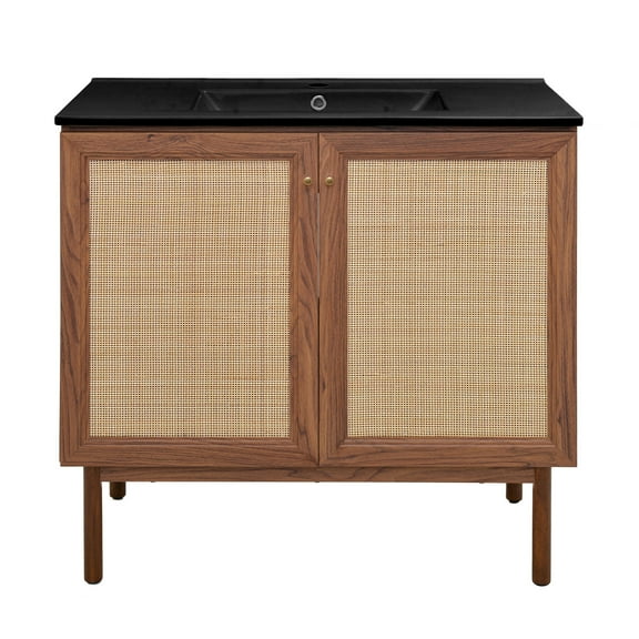 Classe 36" Freestanding Bathroom Vanity in Brown Oak with Black Sink Top