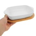 thumbnail image 3 of OUNONA Small Ceramic Baking Dish Rectangular For Serving Food With Wood 1 Set, 3 of 8