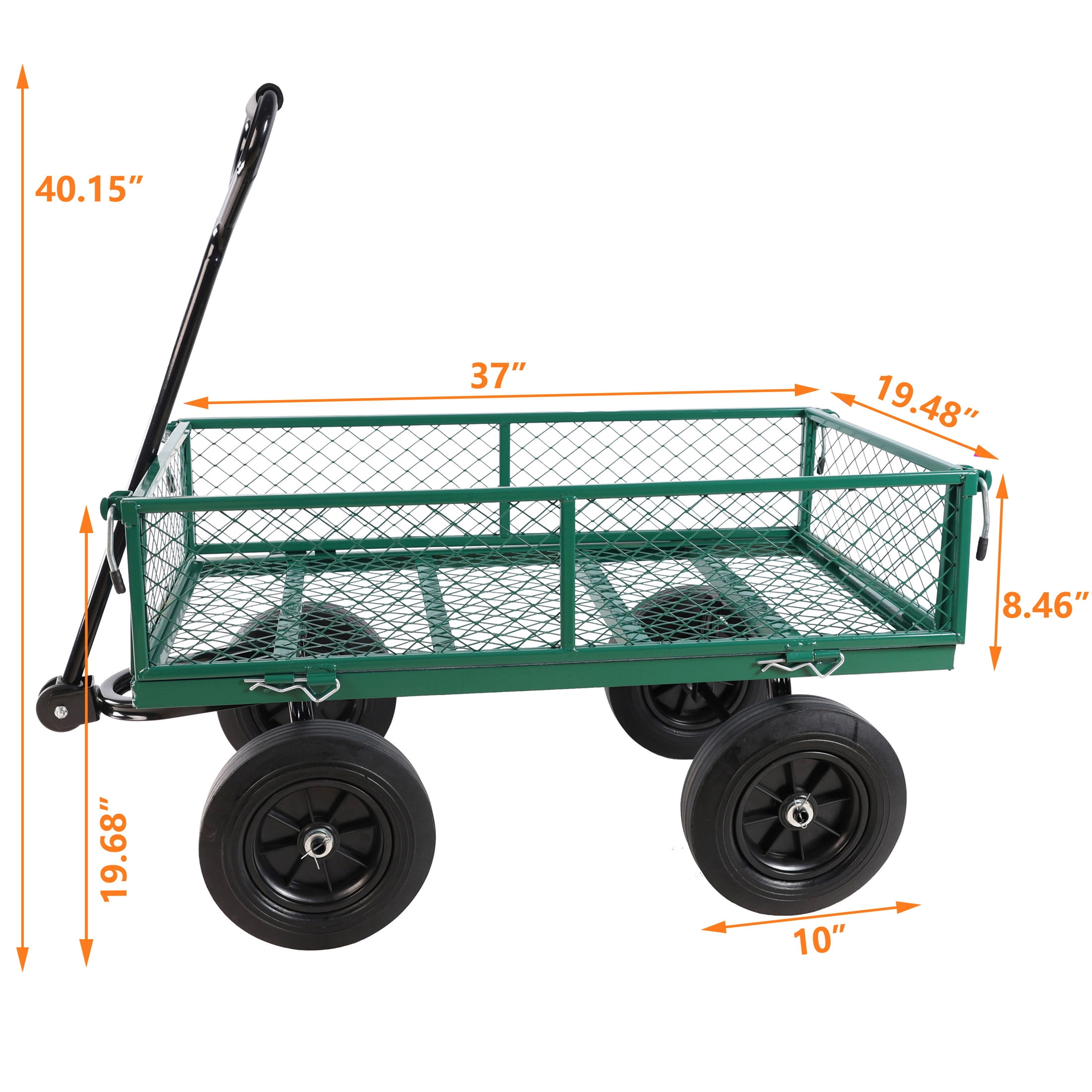 Aukfa Mesh Steel Wagon Cart with Removable Sides, Garden Cart Heavy Duty Utility Wagon with Rotating Handle/10'' Tires for Garden Yard, Green