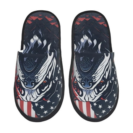 Balery Bulldog with Forest Flag Slient Indoor Furry Fleece Comfort House Shoes Soft Non-Slip Home Shoes Cotton slippers House Slippers-- Large