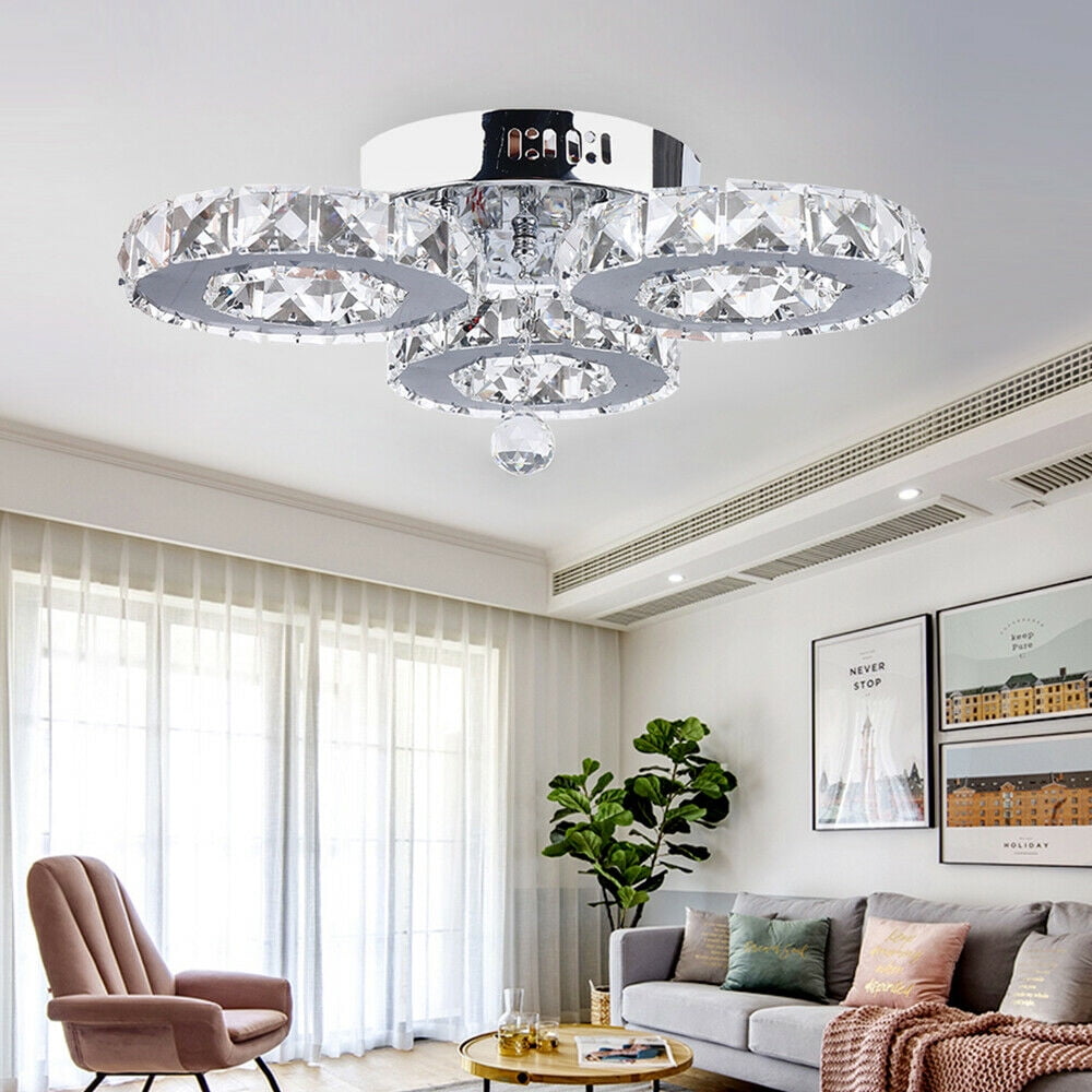 WUZSTAR 36W Modern K9 Crystal LED Ceiling Light Fixture 3 Rings ...