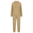 thumbnail image 7 of WULMLEO Women 2 Piece Tracksuit Outfits Half Button Drawstring Hoodies & Jogger Pants Long Sleeve Casual Loungewear Sets Khaki 2XL, 7 of 7