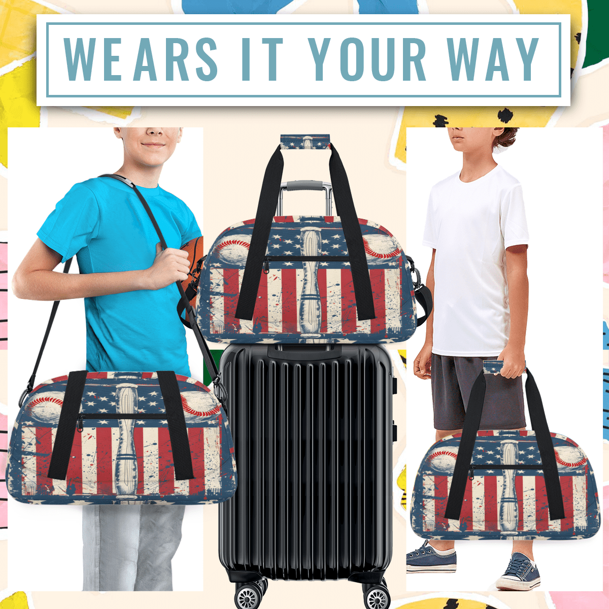 Herdesigns Vintage Baseball Sports Duffle Bag for Women & Men, Gym Bag Dance Bag Overnight Bag Carry On Weekender Travel Bag