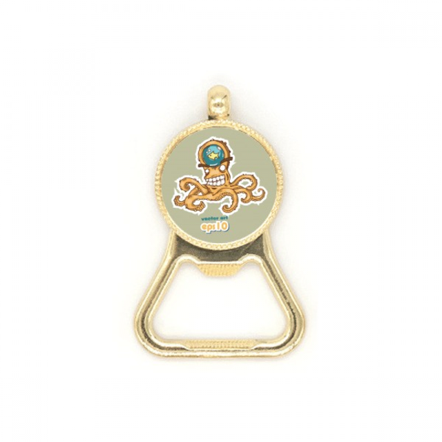 Orange Octopus Marine Life Pattern Beer Bottle Cap Opener Stainless Steel Key Chain
