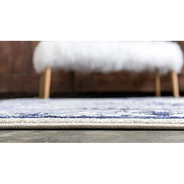 Unique Loom La Jolla Collection Tone Traditional Round Rug, 6 Feet, Blue/Ivory