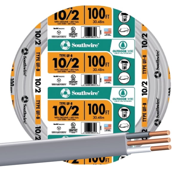 Southwire 10-2 UF-B Electrical Wire - Copper, Gray, 100 Ft