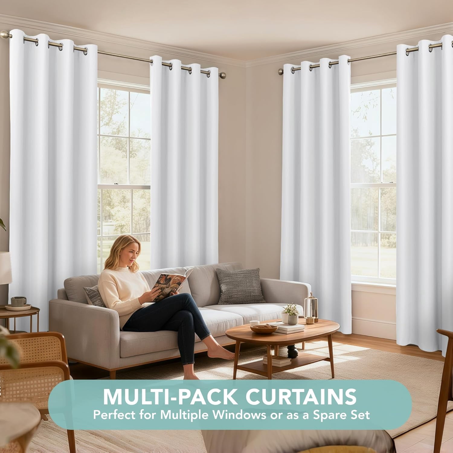 100% Blackout Curtains 4 Panels - Full Light Blocking Window Drapes 63 Inch Length, Single Layer Grommet Room Darkening Curtain with Black Backing for Bedroom/Living Room, Black
