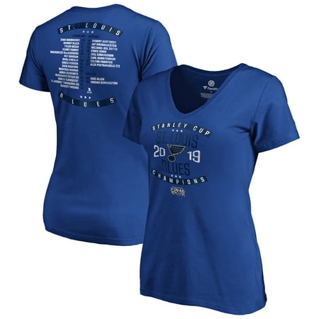 St. Louis Blues Fanatics Branded Women's 2019 Stanley Cup Champions Goal Crease Roster V-Neck T-Shirt -
