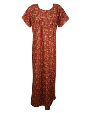 Mogul Women Floral Maxi Caftan Nightgown Cap Sleeves Sleepwear Housedress Bohemian Loose Nightwear Patio Dresses XL