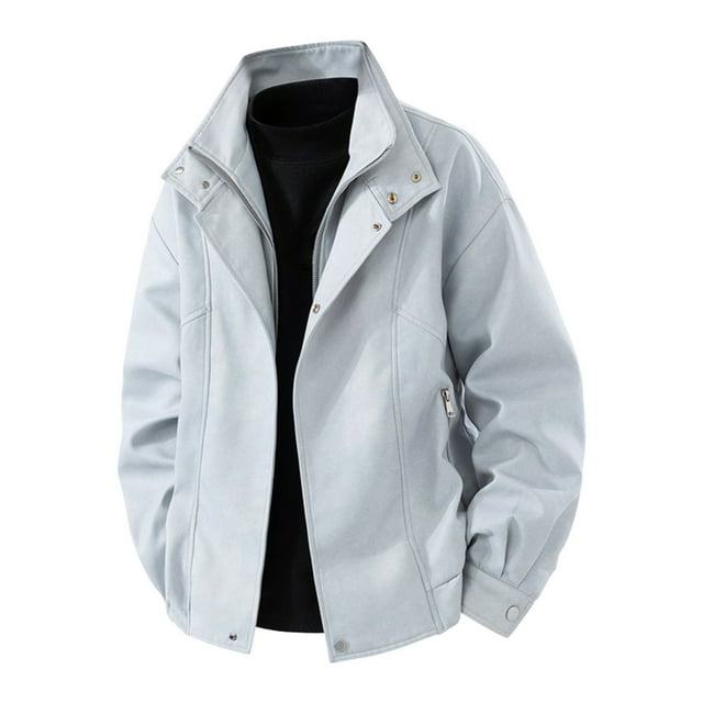 Men's Solid Color Long Sleeved Lapel Zipper Cardigan Workwear Jacket