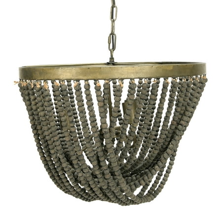 

Desert Fields Natural Wood Bead and Gold Metal Chandelier Style Ceiling Light