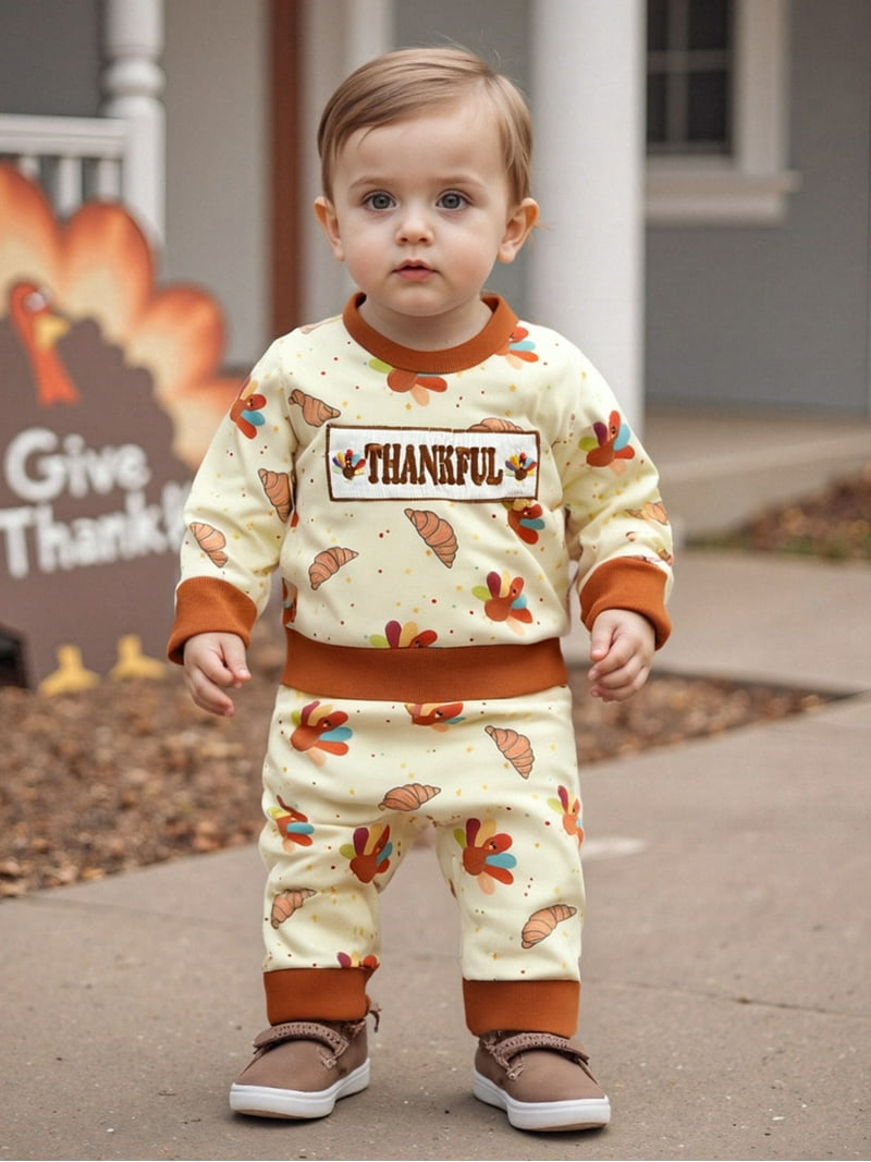 BemeyourBBs Toddler Baby Thanksgiving Outfit Turkey Croissant