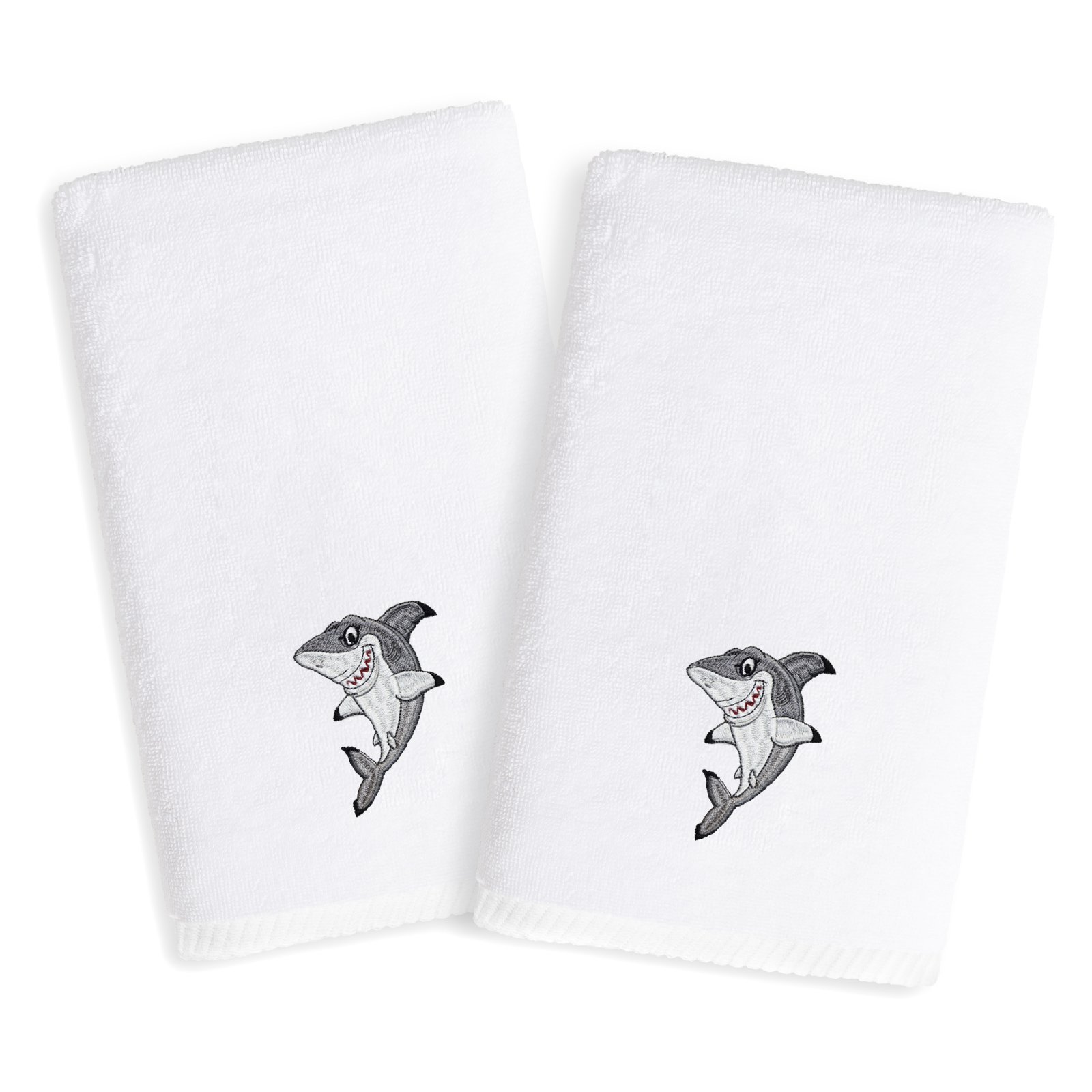 Linum Home Textiles Kids Embroidered Shark Turkish Cotton Hand Towels