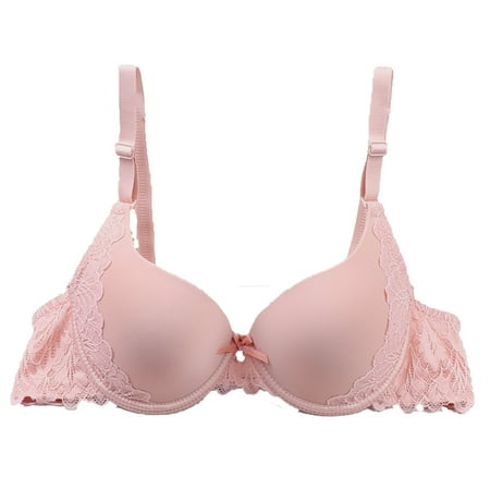 Ashirexll Pepper Bras for Women Small Breast Spaghetti Adjustable Straps Breathable Thick Cup Lace Bra Soft Underwire Gathered Posture Support Push Up Bra Beige XL