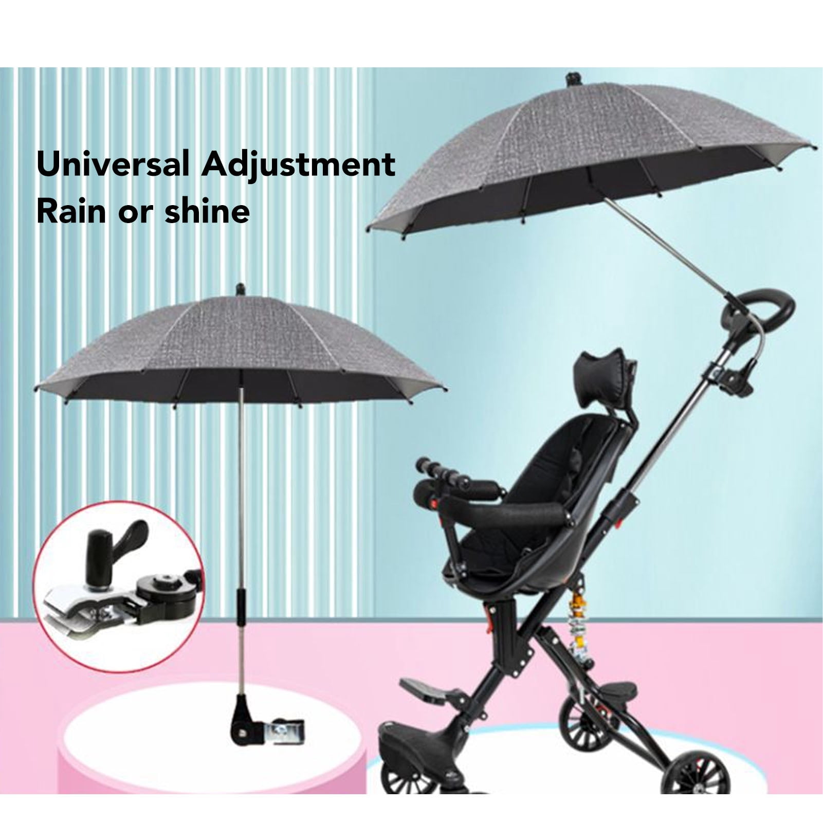 Riousery Baby Stroller Parasol Clip On Sun Shade Umbrella with Adjustable Clamp Outdoor 85cm Denim Gray