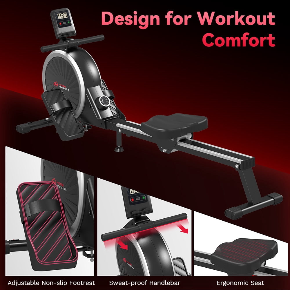 Magnetic Rowing Machine for Home Workout, 16 Level Adjustable Resistance with LCD Monitor 330 lbs Weight Capacity