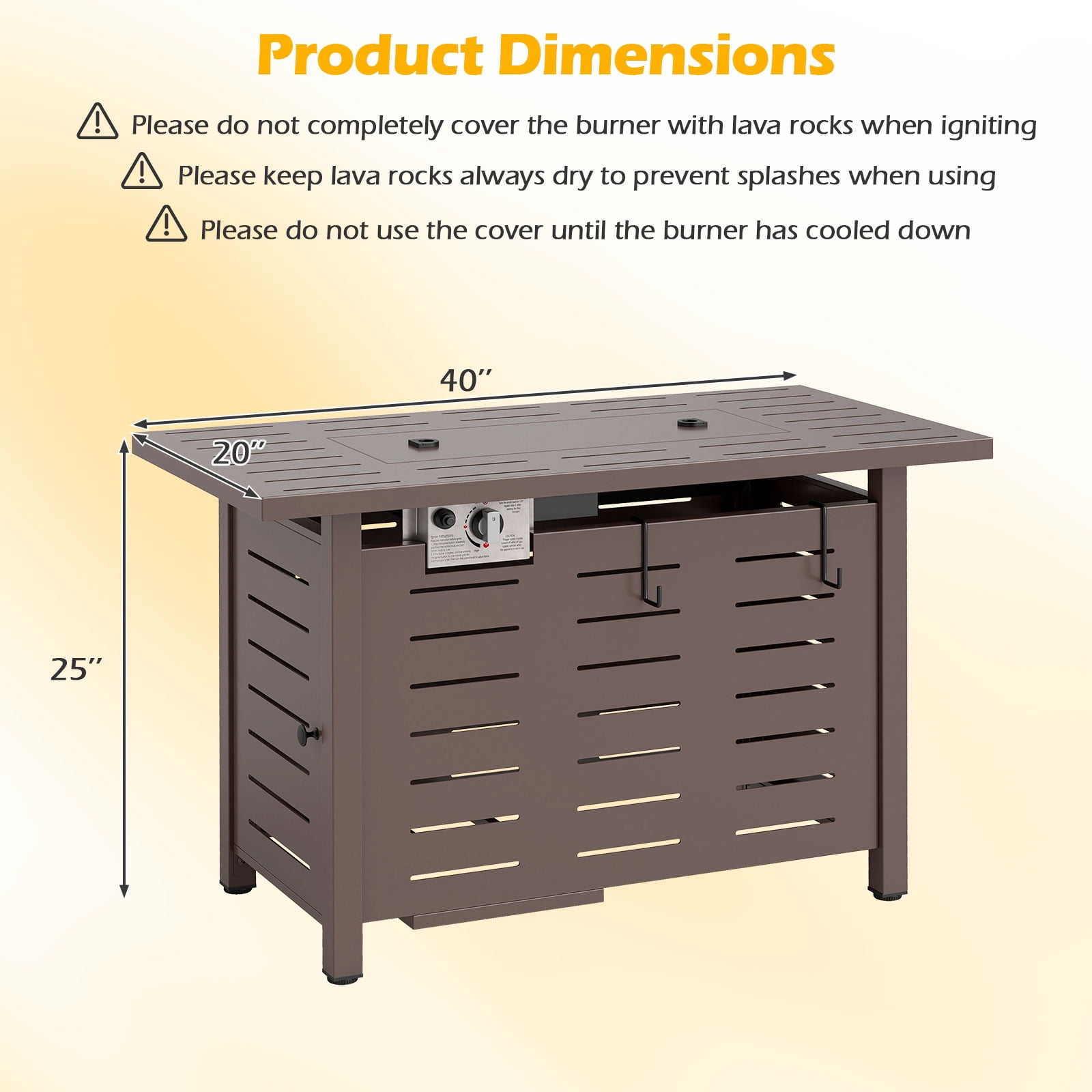 Costway 40-Inch Outdoor Propane Fire Pit with Lava Rocks Removable Lid & Protective Cover Brown