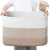 thumbnail image 5 of Large Rectangle Blanket Basket, 25"x16"x16" 108L Woven Nursery Cotton Rope Baskets for Storage, Living Room, Toy Organizing with Handle-Gradient Brown, 5 of 8