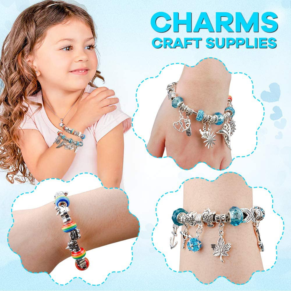 Sunnypig Charm Bracelet Making Kit for 7 8 9 10 Year Old Girls, Friendship Jewellery Making Kit for 6 Year Old Kid Birthday Gift for 5-12 Year Old