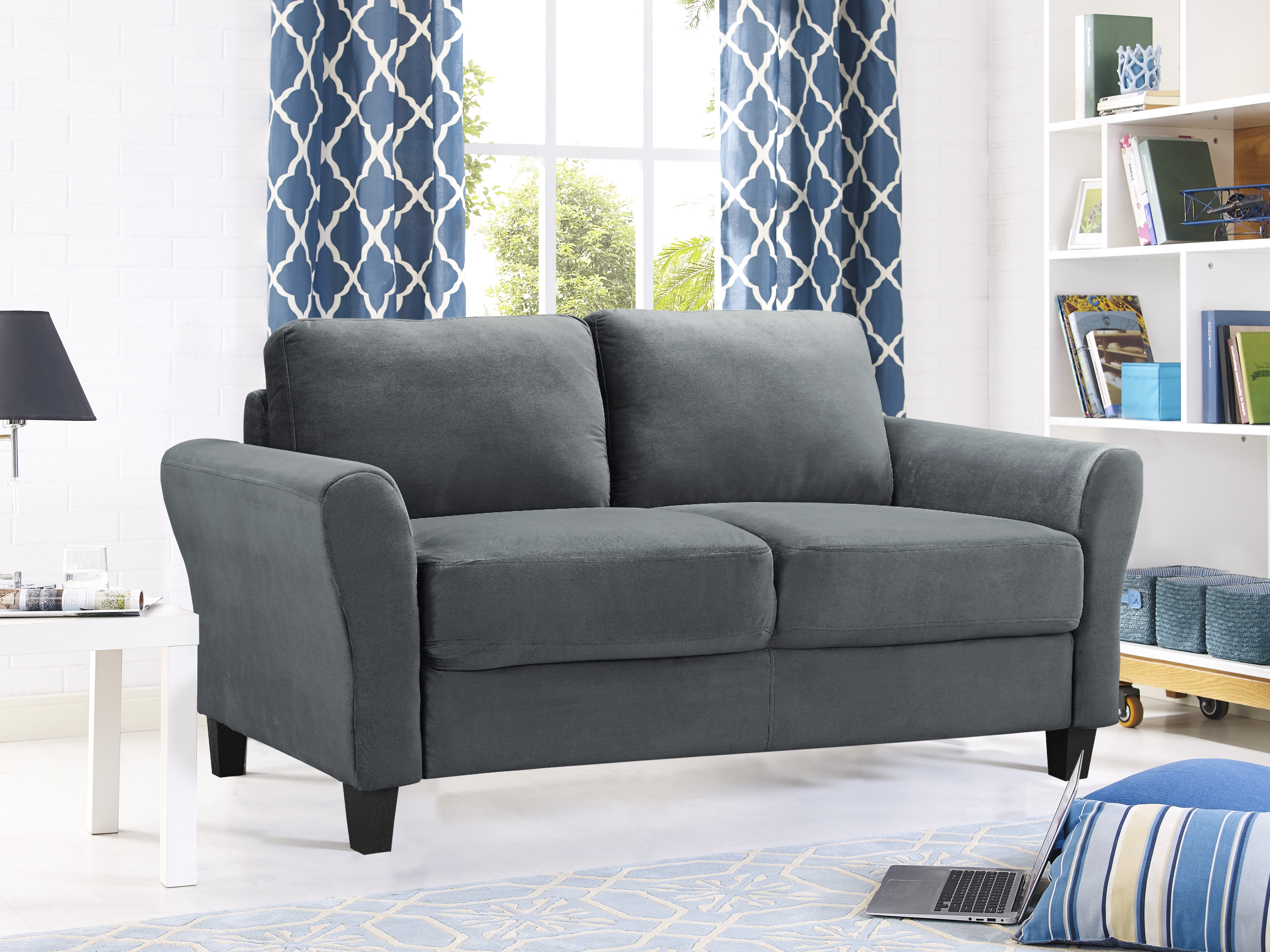 Microfiber Rolled Arm Loveseat Durable Sturdy Couch Living 