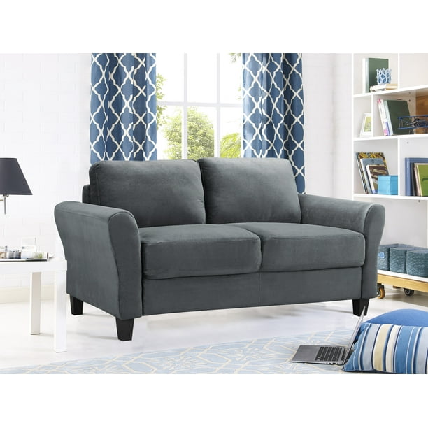Lifestyle Solutions Alexa 2Seat Rolled Arm Microfiber Loveseat, Dark Grey
