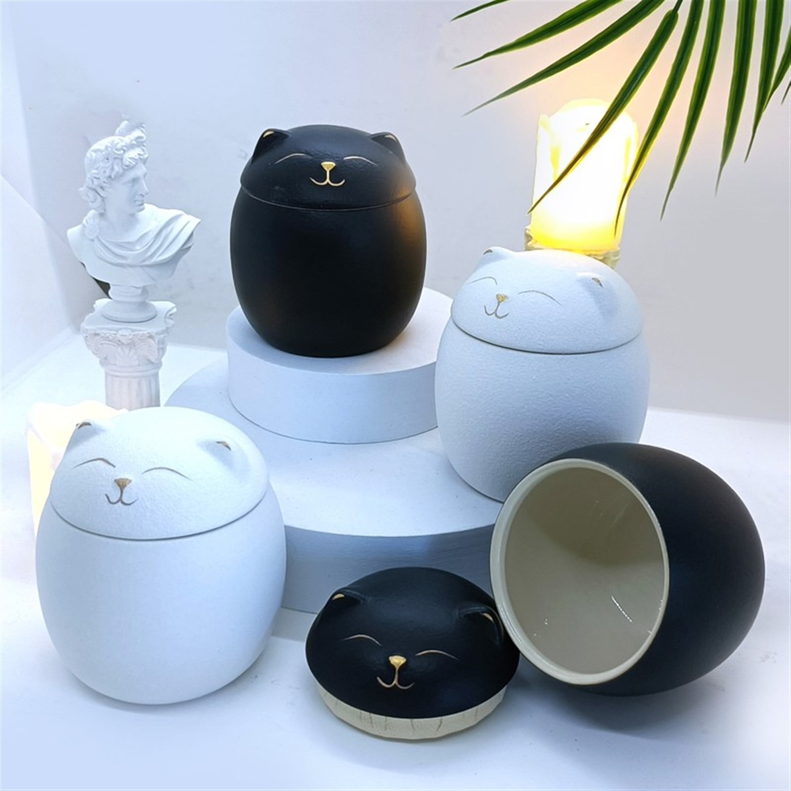 Cat Shape Urn For Pet Ashes Cat Shape Memorial Cremation Urns Handcrafted Black Decorative Urns For Funeral Cat Urn