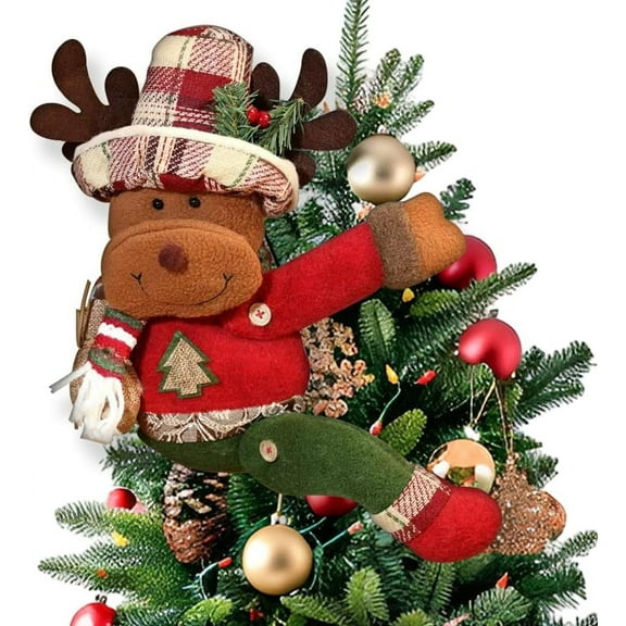Christmas Tree Topper Decorations, Cute Xmas Reindeer Plush Stuffed Hugger Decor Funny Gnome Plush Hugger Treetop for Christmas Wine Bottle Curtain Tree Ornaments