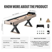 KFFKFF Shuffleboard and Bowling Table, 9 ft with LED Illumination for Home Entertainment, Dual-Use Game Set, Durable Surface, Sturdy Legs, Includes 8 Pucks, Bowling Pins, Wax, and Brush