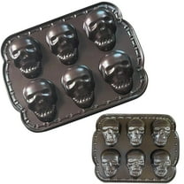 YAMB 6 Cavity Skull Cake Pan Mold - Haunted Skull Cakelet Pan Metal Halloween Bakeware,Skull Shape Ice Mold Baking Pan for Halloween Birthday Holiday Party,Food Grade Kitchen Gadget,6"x8"