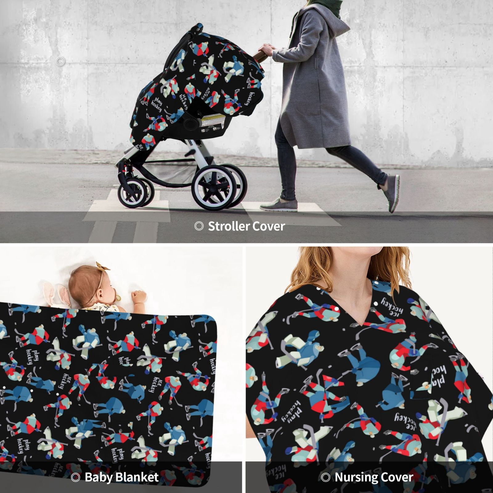 Car Seat Cover Baby - ice hockey black cool Breathable Infant Car Seat Cover for Baby Carseat, Lightweight Comfort Baby Essentials Must Haves Newborn Stuff for Girl Boy