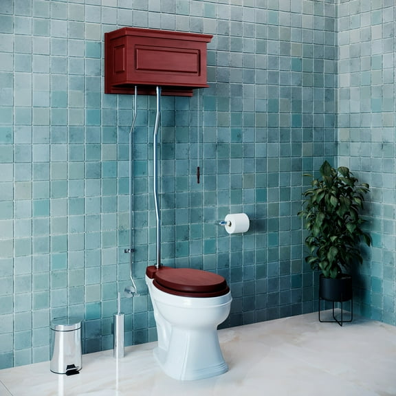 Antique Cherry Wood Finish High Tank Pull Chain Elongated Toilet 59"- 74" Renovator's Supply