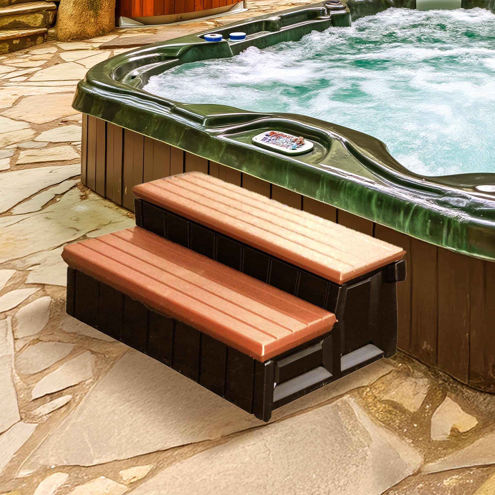 Confer Plastics Leisure Accents Deluxe Spa Hot Tub Steps, 36" Wide, Redwood