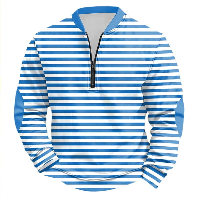 Chandail Sans Capuche pour Hommes pour Usage Quotidien Décontracté Mode Urbaine avec Rayures de Carnaval Demi-Fermeture à Glissière Manches Longues Col Rond