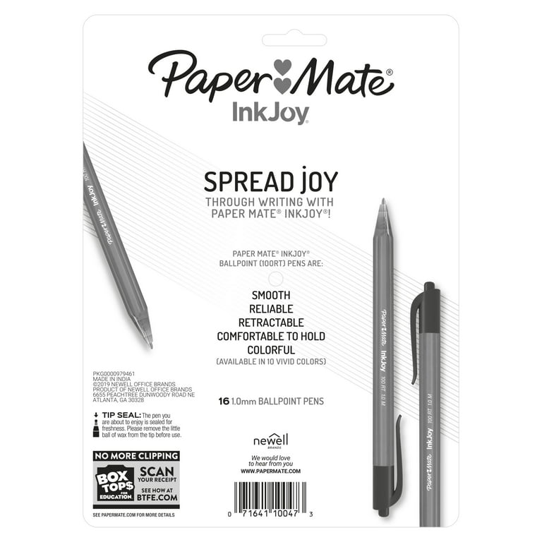 Paper Mate InkJoy 100 Ballpoint Retractable Pens, 1.0 mm, Assorted Colors,  16 Count 