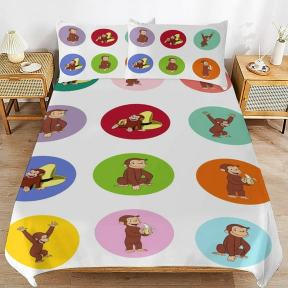 Curious George Duvet Cover Bedding Set Cartoon Print Soft Quilt Cover 3 Pieces, 1 Comforter Cover & 2 Pillowcases for Kids Teens Boys Girls Room Decor 86"x70"