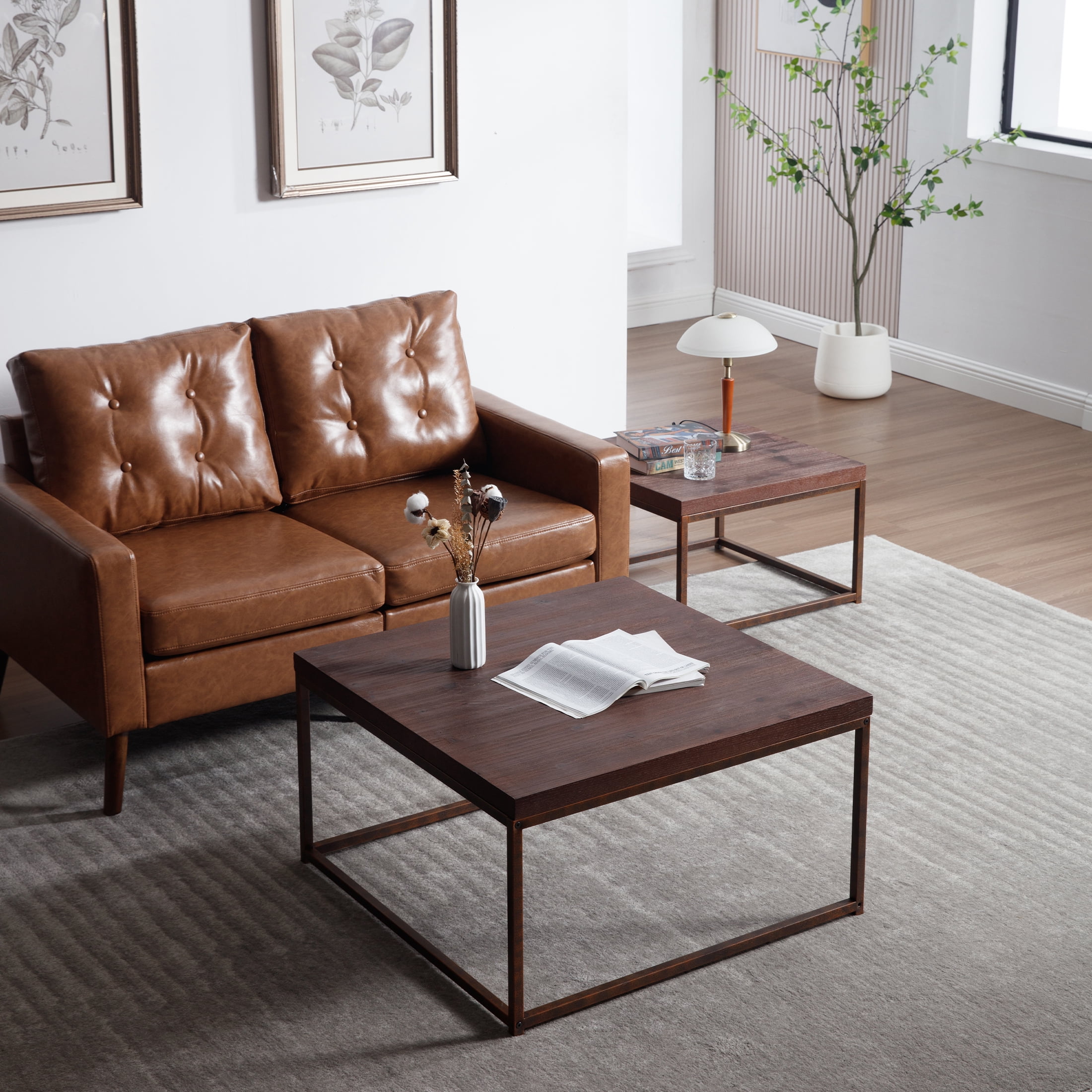 Guyou Modern 53” Loveseat Sofa, Comfy Upholstered Button Tufted Faux Leather 2 Seater Small Sofa Couch, Lounge Sleeper Love Seats for Small Spaces Living Room Apartment Bedroom, Brown