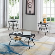 VECELO 3-Piece Occasional Coffee Table Set, Vintage Set of 3 Living Room Set with Coffee Table + 2 End Table, Black