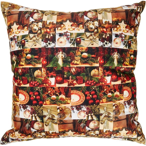 Violet Linen Seasonal Christmas Splendours Pattern, Polyester, Super soft feel faux suede fabric, digital print, Seamless Christmas Background Patchwork, 18 Inch x 18 Inch, Decorative Throw Pillow