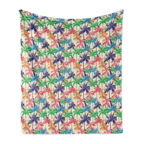 Tropical Soft Flannel Fleece Blanket, Vibrant Tropic Palm Tree Pattern Rainbow Colored Exotic Hawaii Nature Composition, Cozy Plush for Indoor and Outdoor Use, 50" x 70", Multicolor, by Ambesonne