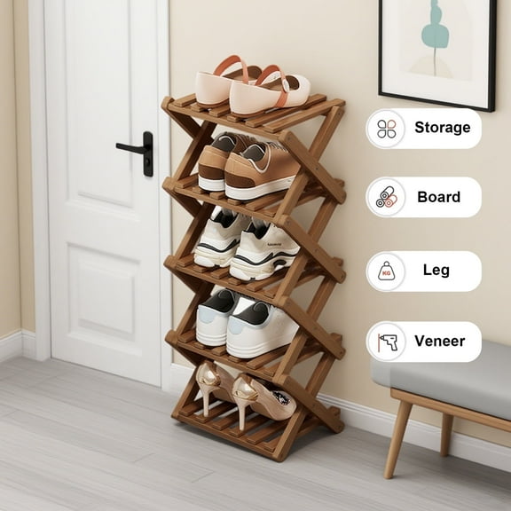 ManyFun 5-Tier Bamboo Shoe Rack for Closet Free Standing Wood Shoe Shelf Storage Organizer for Entryway Small Space Stackable,Brown