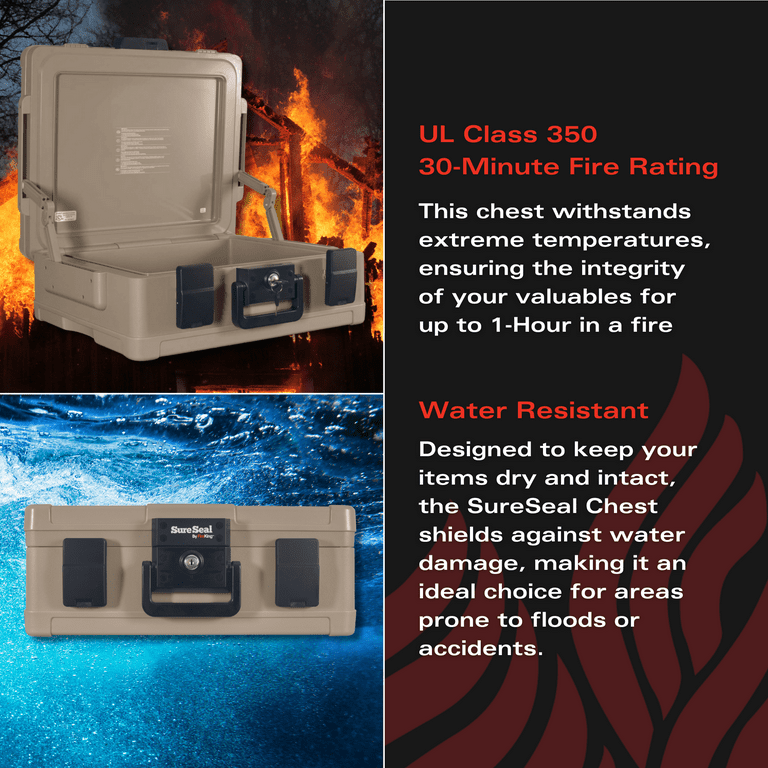 Fire and Waterproof Chest, 0.38 cu ft, 19.9w x 17d x 7.3h, Taupe Fire and Waterproof Chest, 0.38 cu ft, 19.9w x 17d x 7.3h, Taupe
