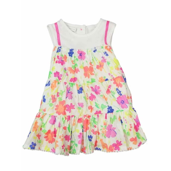 Infant Baby Girls Pink Blue & Green Flower Floral Spring Summer Sun Dress 0-3M